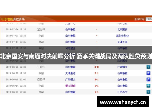 北京国安与南通对决前瞻分析 赛季关键战局及两队胜负预测